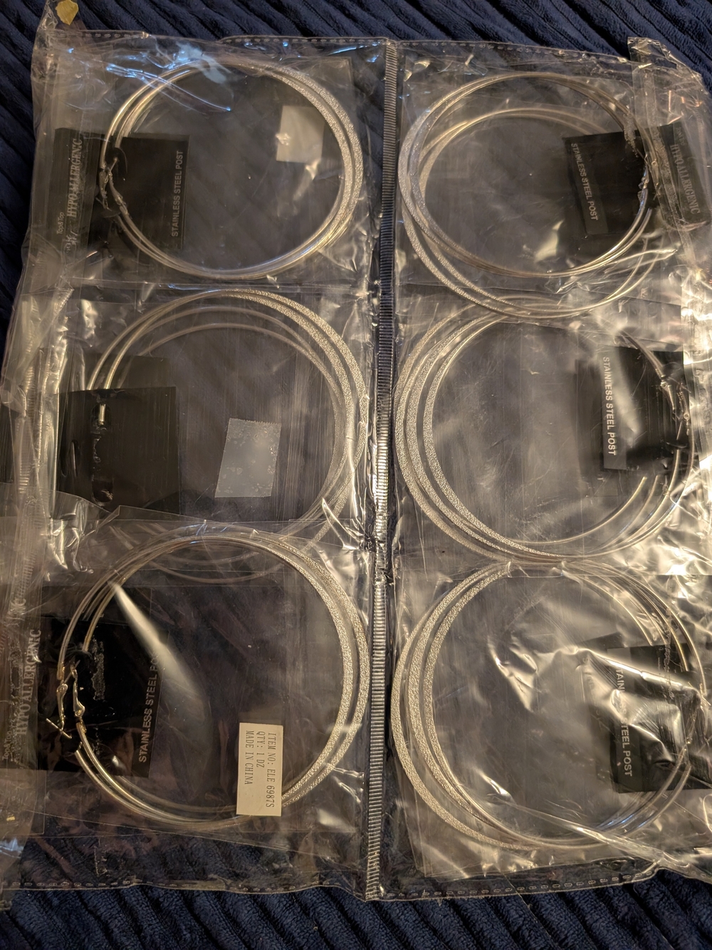 12 Large Silver Hoop Earrings Set Hypo Allergenic
